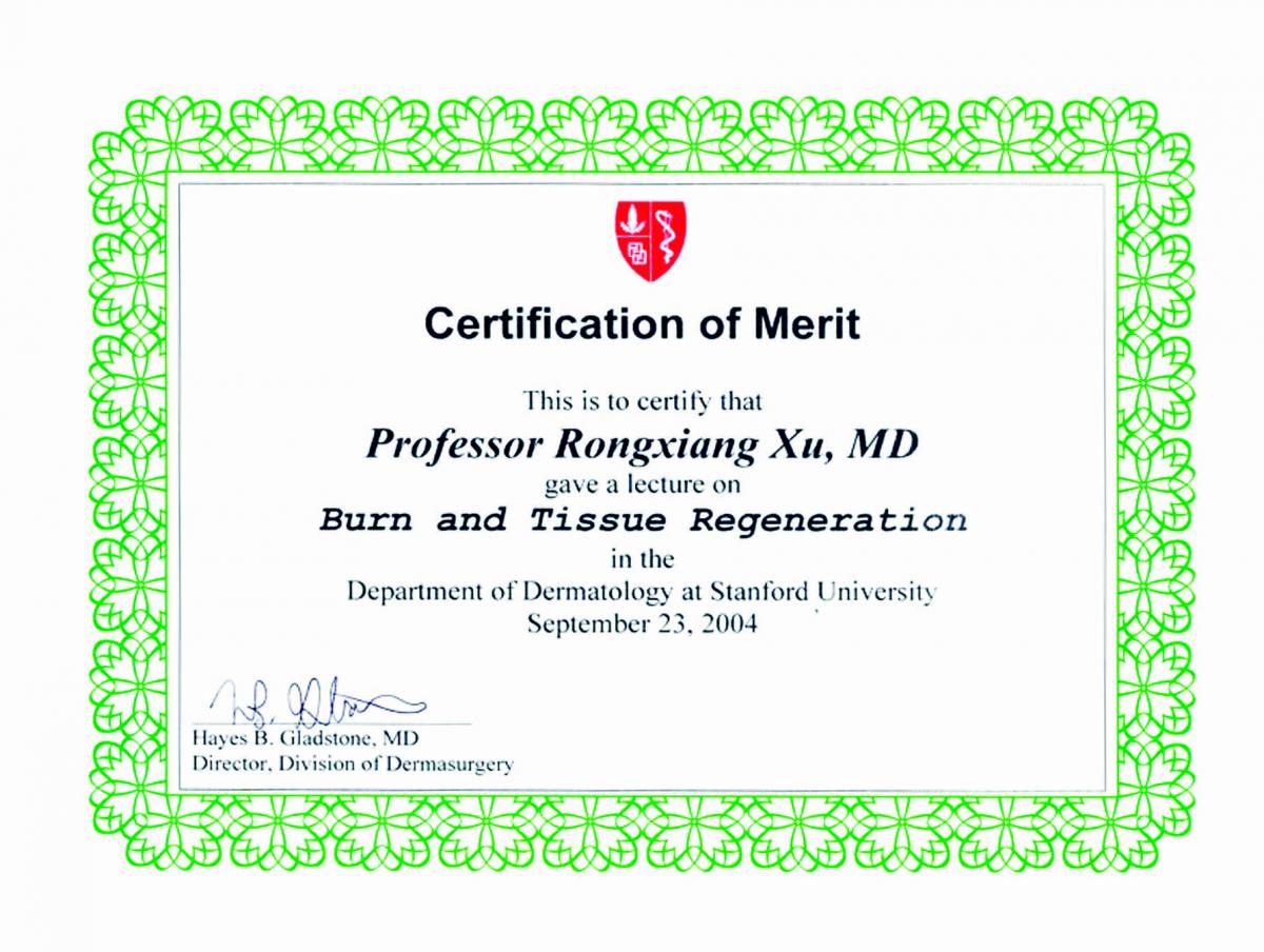 Certification of Merit for the lecture at Stanford University